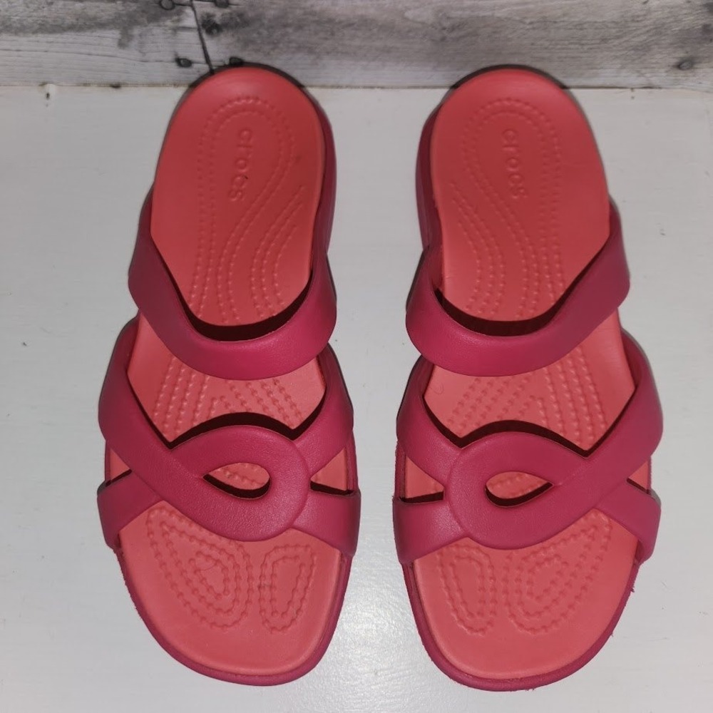 Crocs Meleen Twist Pink Coral Slide Sandals Womens Size 7 Lightweight Comfort